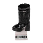 Plus Size Women White Patent Leather Fringe Tassel Mid Calf Boots Peep Toe Platform Block Heel Open Toe Party Club Heels