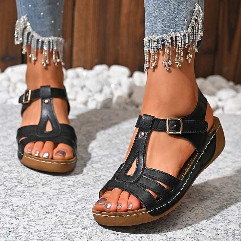 2025 Summer Women Wedge Sandals Lightweight Ankle Buckle Platform Gladiator Sandals Woman Peep Toe Non Slip Beach Sandles 36-43