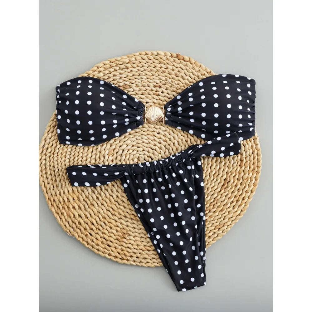 Sexy Polka Dot Bikini 2025 Women Swimsuit Two Pieces Swimwear Female Thong Bikinis Set Summer Bathing Suits Brazilian Biquini
