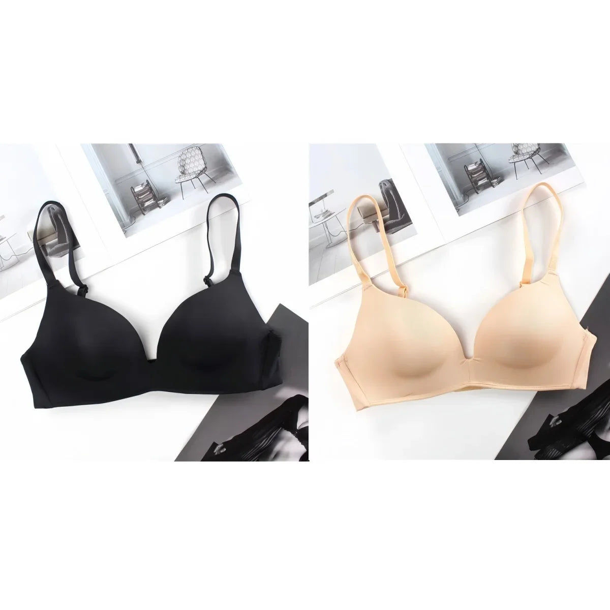 2Pcs/Set Padded Bras For Women Push Up Bra Underwear Non-wire Brassiere Sexy Lingerie Solid Color 3/4 Cup Comfort Intimates