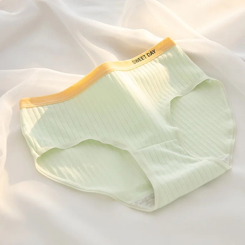 1-Pack Women's Ribbed Cotton Panties Breathable Soft Daily Underwear Low Rise Briefs Solid Color 7 Colors Lingerie Size M-XL