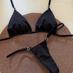 Sexy Black Micro Bikini Set 2026 Women Metal Hearter Halter Push Up Bra Triangle Swimsuit Summer Bathing Suit Holiday Swimwear
