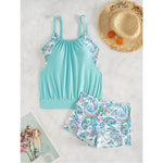 Summer Two Pieces Swimsuits Woman Print Swimwear Female Tankini Sets Beachwear High Waisted Bathing Suit Sports Women Bathers