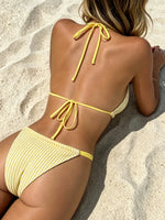DEKA Yellow Micro Triangle Bikini Set Women Pearls Strap Push Up Bra Swimsuit Summer Bathing Suit Holiday Thong Swimwear Biquini