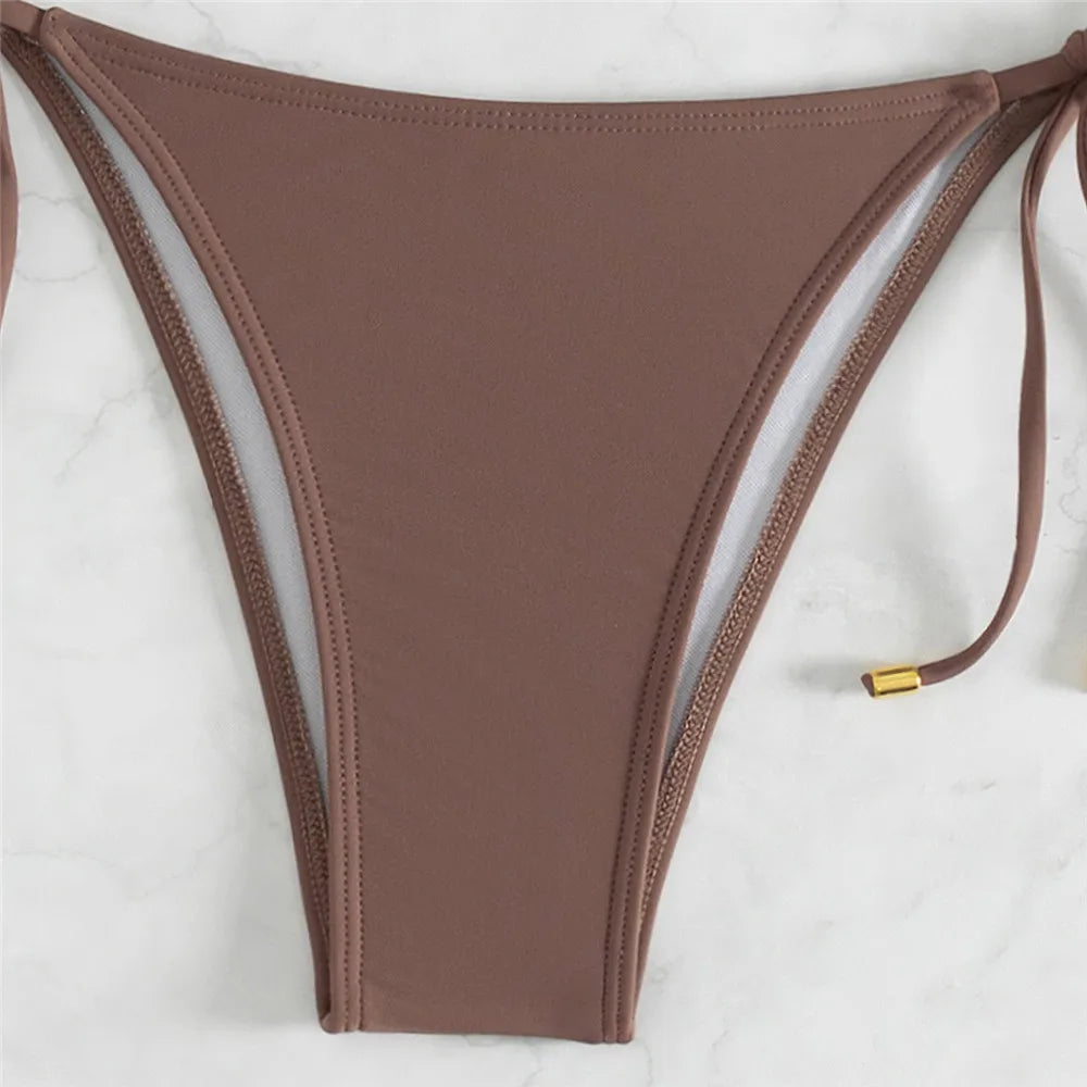 Brown Swimwear String Halter Bandeau Bikinis Sets Micro Thong Sexy Swimsuit Women Back Knotted Bathing Suit Bikini Mujer 2026