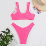 8 Colors High Cut Wrinkled Crinkled Bikini Female Swimsuit Two-Pieces Bikini Set Women Swimwear Bather Bathing Suit Swim V3461C