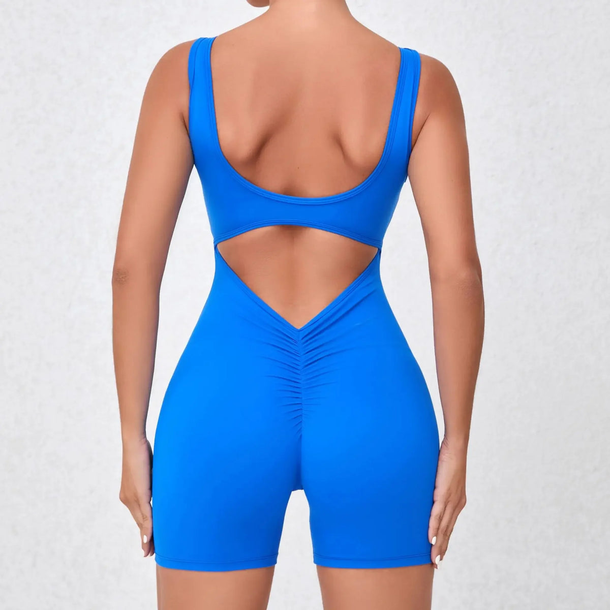 Women's Seamless Yoga Jumpsuit - Quick-Dry Nude Workout Suit with V-Neck & Sexy Back, Tight Fitness Wear for Running Gym Workout