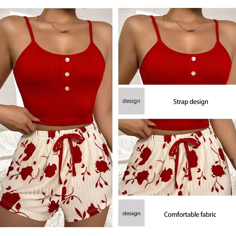 2026 Fashion Casual American Spice Pajama Lady Sweet Cute Casual Comfort Suspender Shorts Pajamas Home Suit Summer New Hot