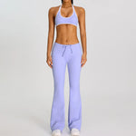 Breathable Yoga Suit for Women Color Contrast Shockproof Sports Bra Drawstring High Waist Pants Gym Running Fitness Suits