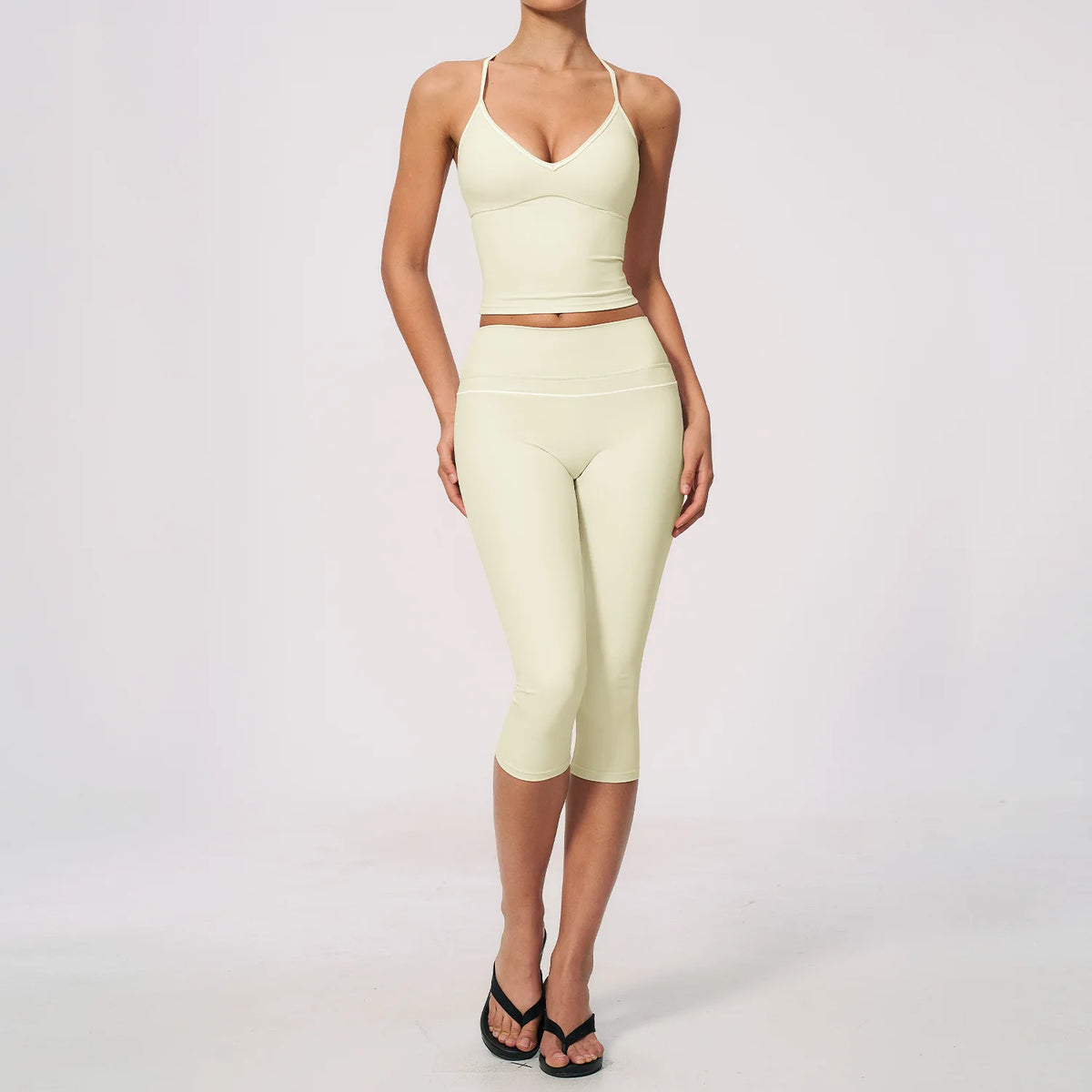 Summer Color Blocking Yoga Suit Women Tracksuit Hanging Neck V Neck Slim Sports Vest Tight Hip Lifting Capri Pants Fitness Sets