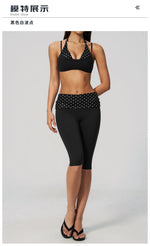 Summer Polka Dot Yoga Sets Women Hanging Neck Shockproof Sports Bra Fitness Suit Folding High Waist Mid Pants Gym Tracksuit
