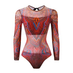 S - XXL Printed Long Sleeve With Sarong One Piece Swimsuit Women Swimwear Female Flowers Padded Bather Bathing Suit Swim K7181