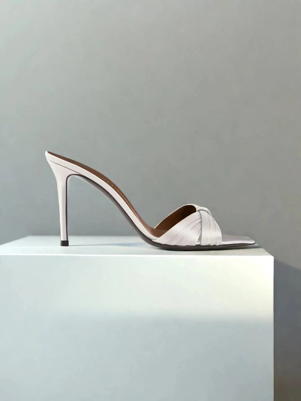 Women Satin Twisted Strap Mule Sandals Square Toe Stiletto High Heels Elegant Slip On Wedding Evening Dress Heeled Slippers