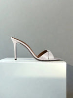 Women Satin Twisted Strap Mule Sandals Square Toe Stiletto High Heels Elegant Slip On Wedding Evening Dress Heeled Slippers