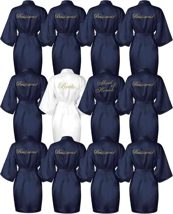 10 Pcs Women Bride Kimono Robe Embroidered Getting Ready Satin Bridesmaid Robes for Wedding Party Bridal Shower