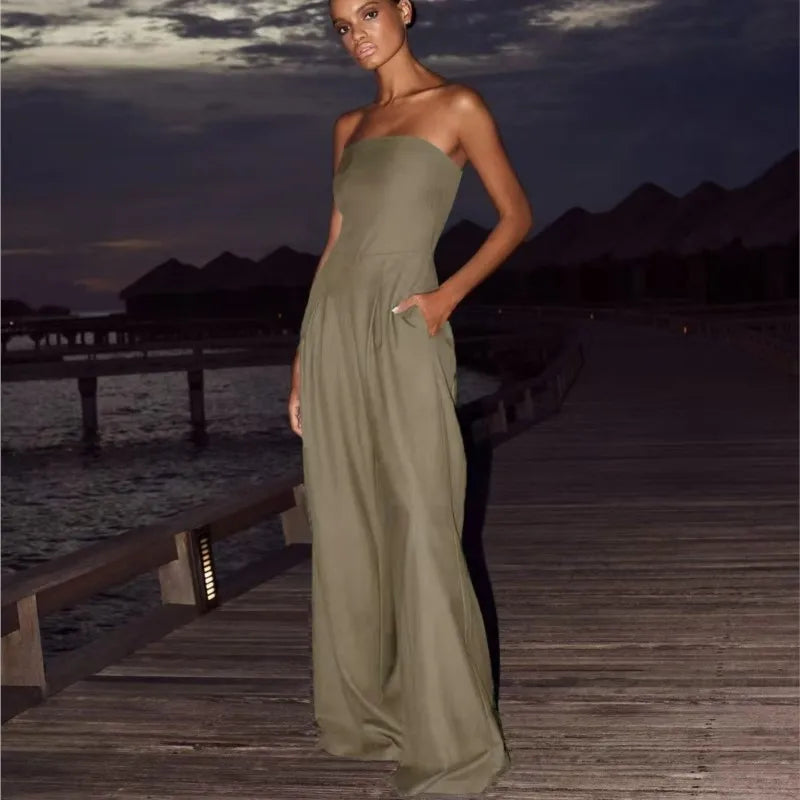 Women's 2025 Summer New Fashion Tube Jumpsuit Sleeveless Strapless Romper Sexy Wide Leg Romper Y2K Fashion High Street Jumpsuit