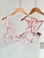 Affordable French Lace Lingerie Set | Sexy Mesh Push Up Bra for Big Bust, Ultra Thin Slimming Anti Sag Women's Bra Set MOYISU AB