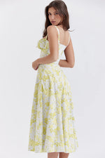 Sexy Low Cut Spaghetti Strap Maxi Dresses For Women Color Flower Printed Chest Wrap Bowknot Leace-up Long Dress Elegant Vestidos