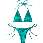 Sexy 13 Colors Halter Satin Brazilian Bikini Women Swimwear Female Swimsuit Two-pieces Bikini set Bather Bathing Suit Swim V4966