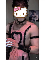 Sexy Women's Erotic Set Male Servant Uniform Men's Cosplay Charming Backless Deep V Suspenders Sleeveless Bowknot Dress AEUI