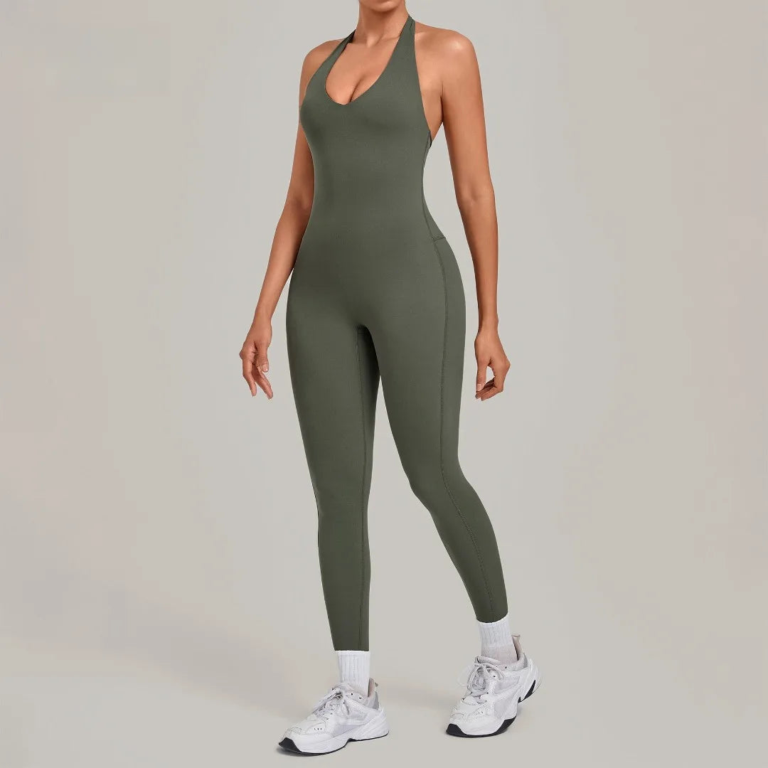 Women's Seamless Yoga Jumpsuit Butt Lifting Beautiful Back Sports Fitness One Piece Workout Gym Sleeveless Long Pants Bodysuit