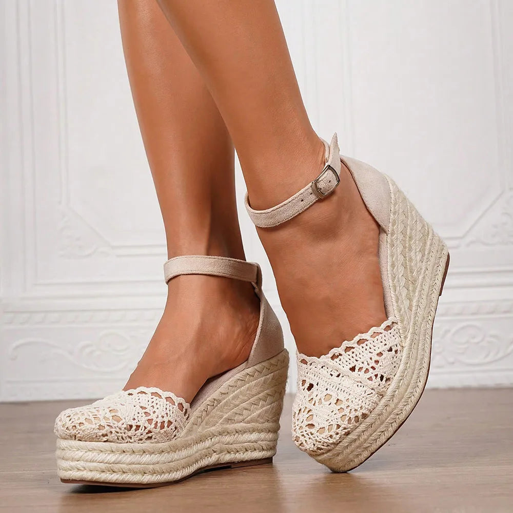 2025 Comfy Walk Big Size 43 Summer Bohemian Platform Espadrilles Sandals Women Ankle Strap Sandals High Heels Wedges Shoes Woman