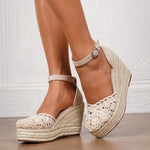 2025 Comfy Walk Big Size 43 Summer Bohemian Platform Espadrilles Sandals Women Ankle Strap Sandals High Heels Wedges Shoes Woman
