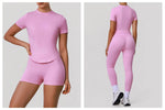 2 Pieces Sportswear Women Yoga Shorts Set Short Sleeve Sports T Shirts High Waist Hip Lifting Running Leggings Fitness Outfits