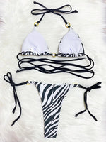 Zebra Leopard Wrap Around Halter Micro Mini Bikini Women Swimwear Female Swimsuit Two-pieces Bikini set Bather Bathing Suit Swim