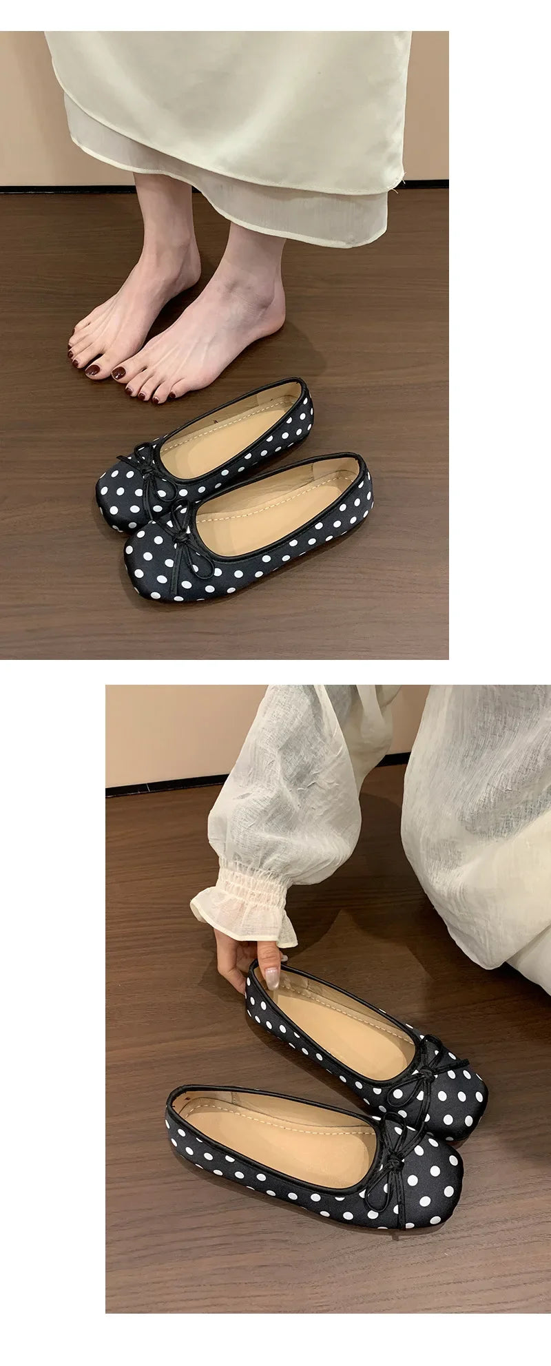 2026 New Polka Dot Women Ballet Flats Comfort Round Toe Shoes Street Style Soft Sole Ladies Eelgant Dress Slip on Loafers Shoes