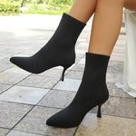 Women Socks Boots Stretch Fabric Women Ankle Boots Pointed Toe High Heels Slip-On Sexy Sock Heeled Chelsea Boots 2026