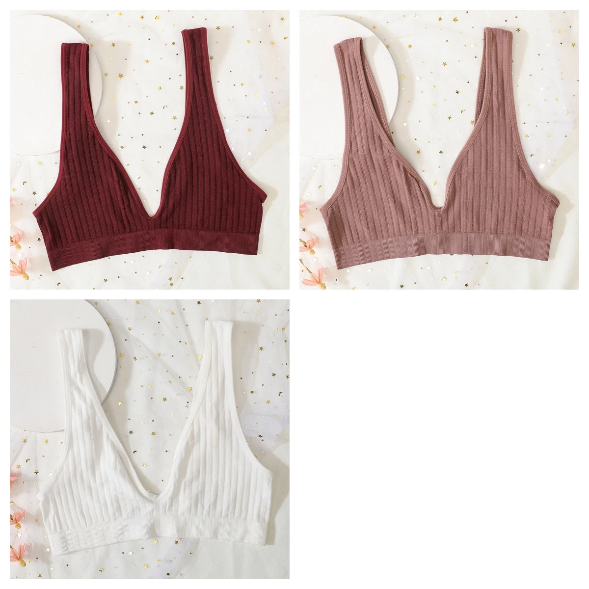 3pcs/lot Seamless Bra Push Up Bras For Women Deep V-neck Bralette Sexy Lingerie Female Low Back Sleep Underwear Unlined Crop Top