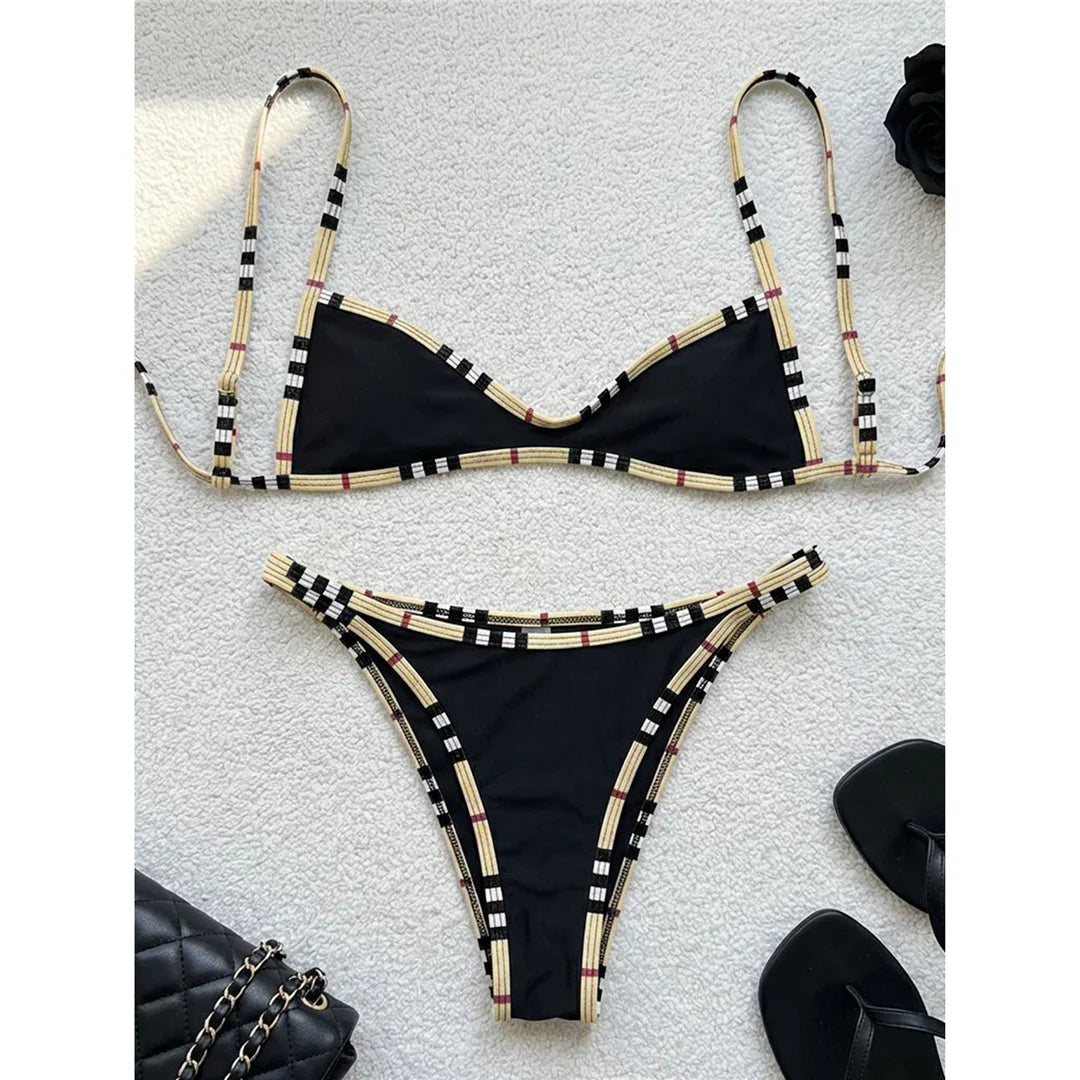 XS - L 2026 Plaid Printed Bikini Female Swimsuit Women Swimwear Polka Dot Bather Bathing Suit Swim Two-pieces Bikini set K8039