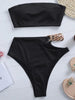Metal Chain Ribbed Female Bandeau Swimsuit High Waist Bikini Women Swimwear Two-pieces Bikini set Asymmetric Bathing Suit Swim