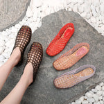 New 2026 Women Leisure Jelly Sandals Cut-out Soft PVC Breathable Summer Flat Shoes Close Toe Female Street Flats