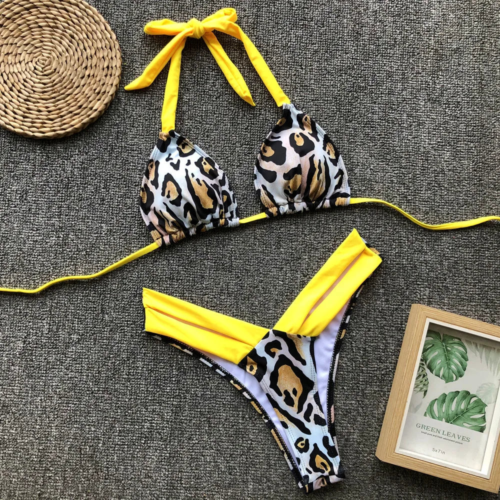 Bikini 2026 Sexy Leopard Floral Print Halter Swimwear Swimsuit Women Bikini Set Bathing Suit Beach Bikini Female Banadores Mujer