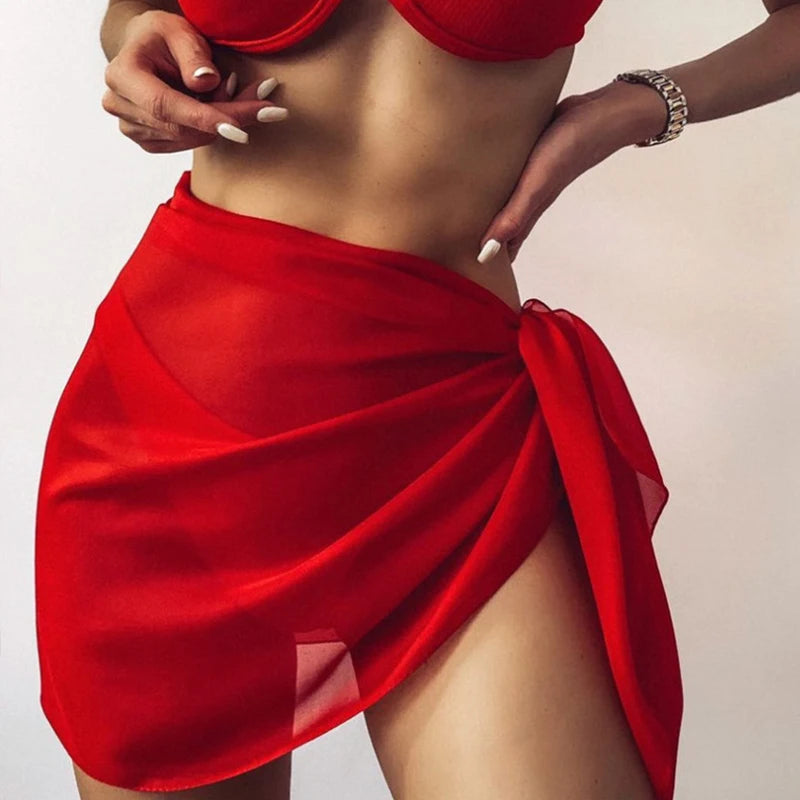 Women Chiffon Swimwear Cover Up Wraps Pareo Scarf Bikini Cover-Ups Wrap Beach Sexy Skirts See-Through Scarf Cover Up Dress