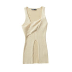 Stylish Cross-over Irregular Neckline Sleeveless Knitted Vest For Women Niche Sexy Slit Slim-fit Top CasualPure Desire 0FY1