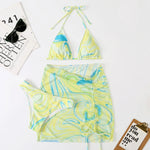 3 Pieces Bikini Set With SkirtTie Dye String Thong Bathing Suit Women Swimsuit FemaleSwimwear Beach Wear Swim Lady Summer