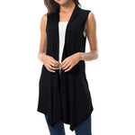 Women Sleeveless Cardigan Vest Summer Solid Color Open Front Draped Mid-length Asymmetric Hem Waistcoat Lightweight Coat