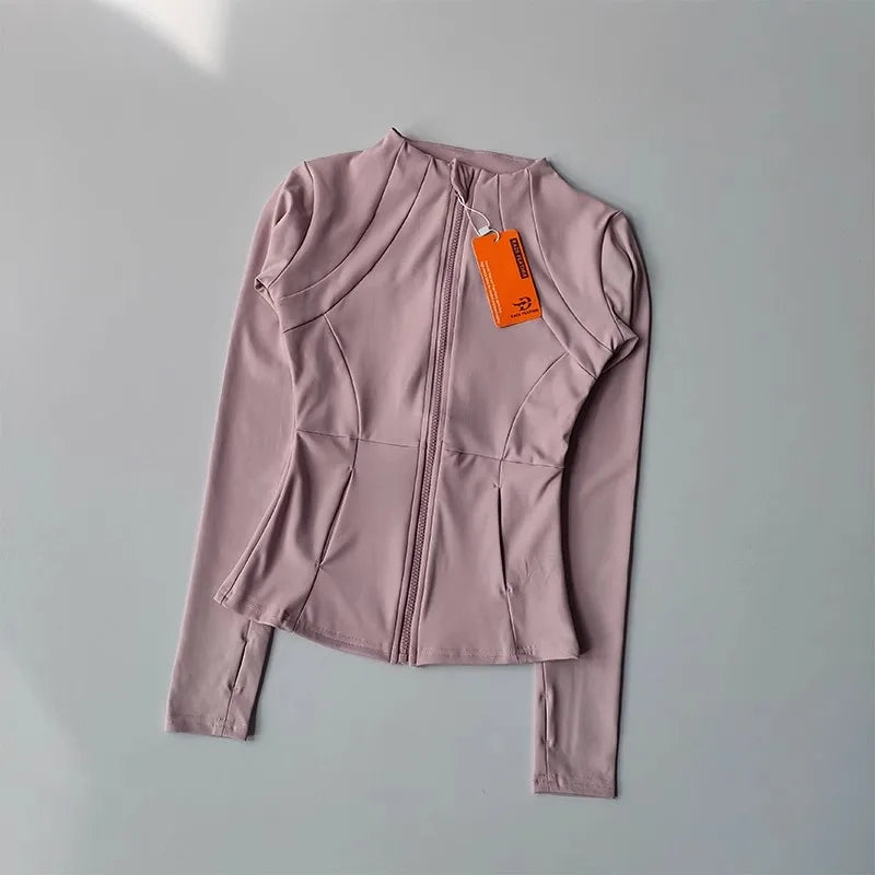 Women's Slim Fit Quick Dry Yoga Fitness Jacket Professional Running Sports Long Sleeve Top for Slimming Effect