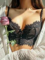 French Ultra Thin Lace Bra Set Sexy U Type Beautiful Back Underwear for Women Embroidery Flowers Bralette Romantic Bra Thong Set