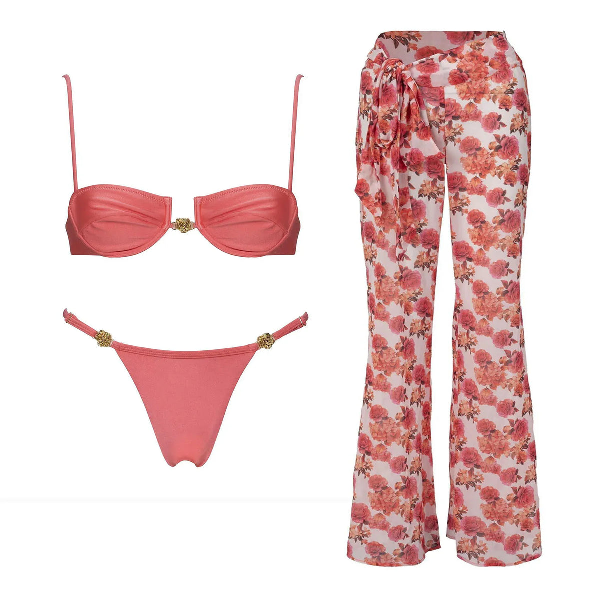 Floral 3Pcs Bikinis Sexy Women Swimsuits Female Push Up Swimwear Micro Bikini Set Bathingsuit Swim Suit Beachwear Print Biquini
