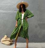 2024 New Summer Sexy Beach Kimono Swimwear Cotton Cover Up Swimsuit Women Print Bikini Cover Up Beachwear Dress Robe