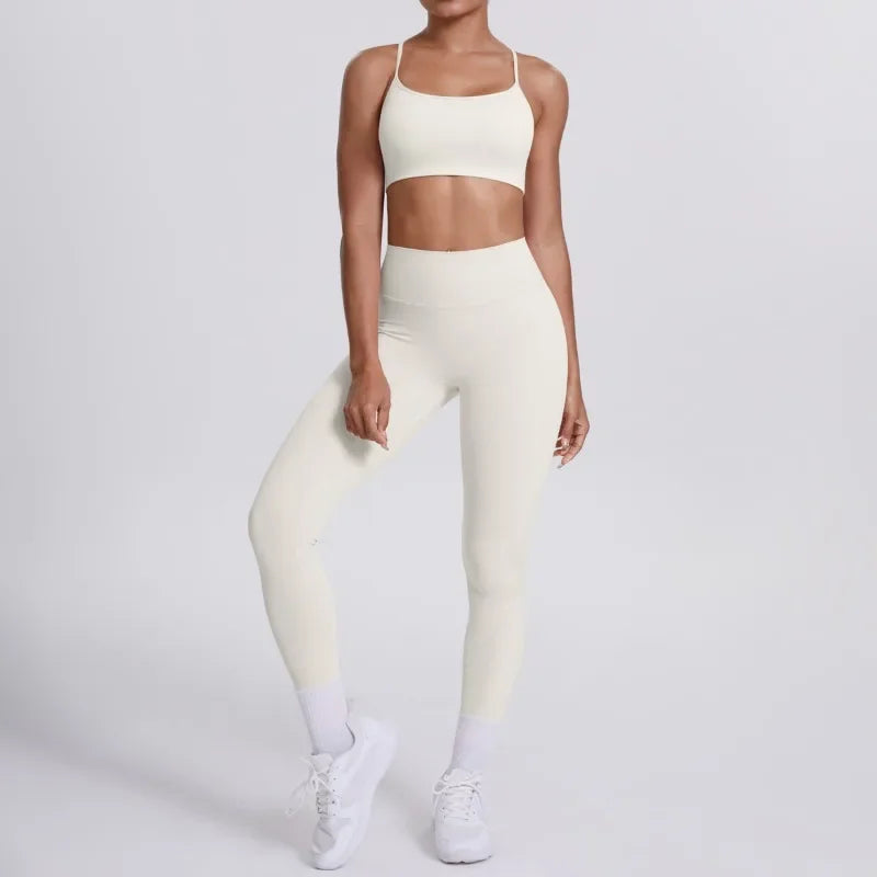Women's Seamless Yoga Set Cross Back Sports Bra & High Waist Booty Lifting Yoga Leggings Gym Running Fitness Workout Outfit