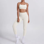Women's Seamless Yoga Set Cross Back Sports Bra & High Waist Booty Lifting Yoga Leggings Gym Running Fitness Workout Outfit