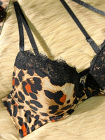 Sexy Leopard Bra for Women Lace Trim Front Buckle Push up Bra Fashion Comfort Lingerie Women's Lace Bra