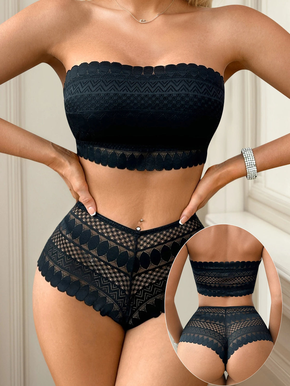 New product: Blue no steel ring strapless lace 2-piece party beach women's underwear set that can be worn outside J3440