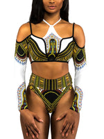 African Print High Waist Bikini Women Swimsuit Long Sleeve Swimwear Female Off Shoulder Two pieces Bikini set Bathing Suit Swim