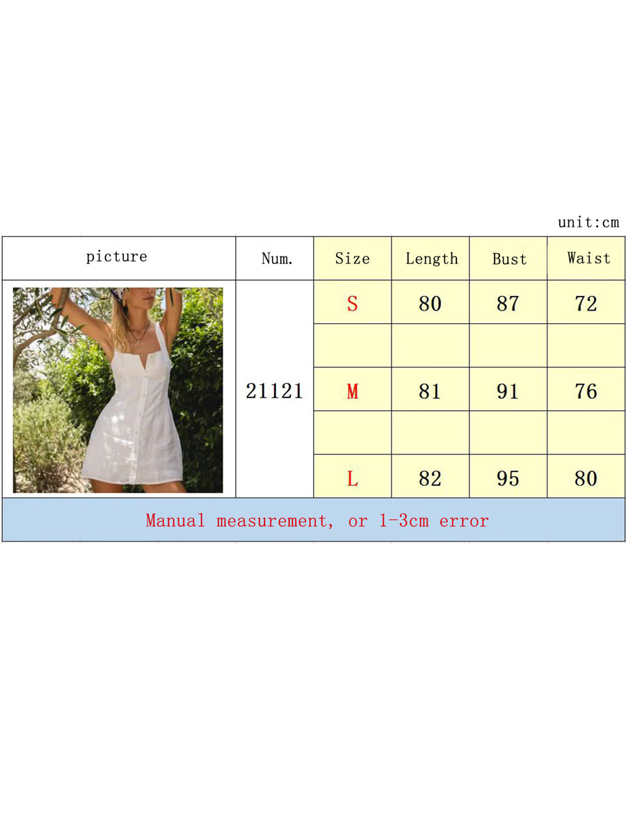 Women Short Dress Sleeveless Square Neck Buttoned Mini Dresses Summer Beach Casual Sundress